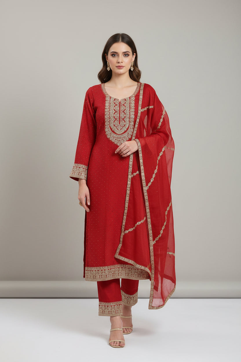 KAH02 - vichitra silk 3 Piece Set