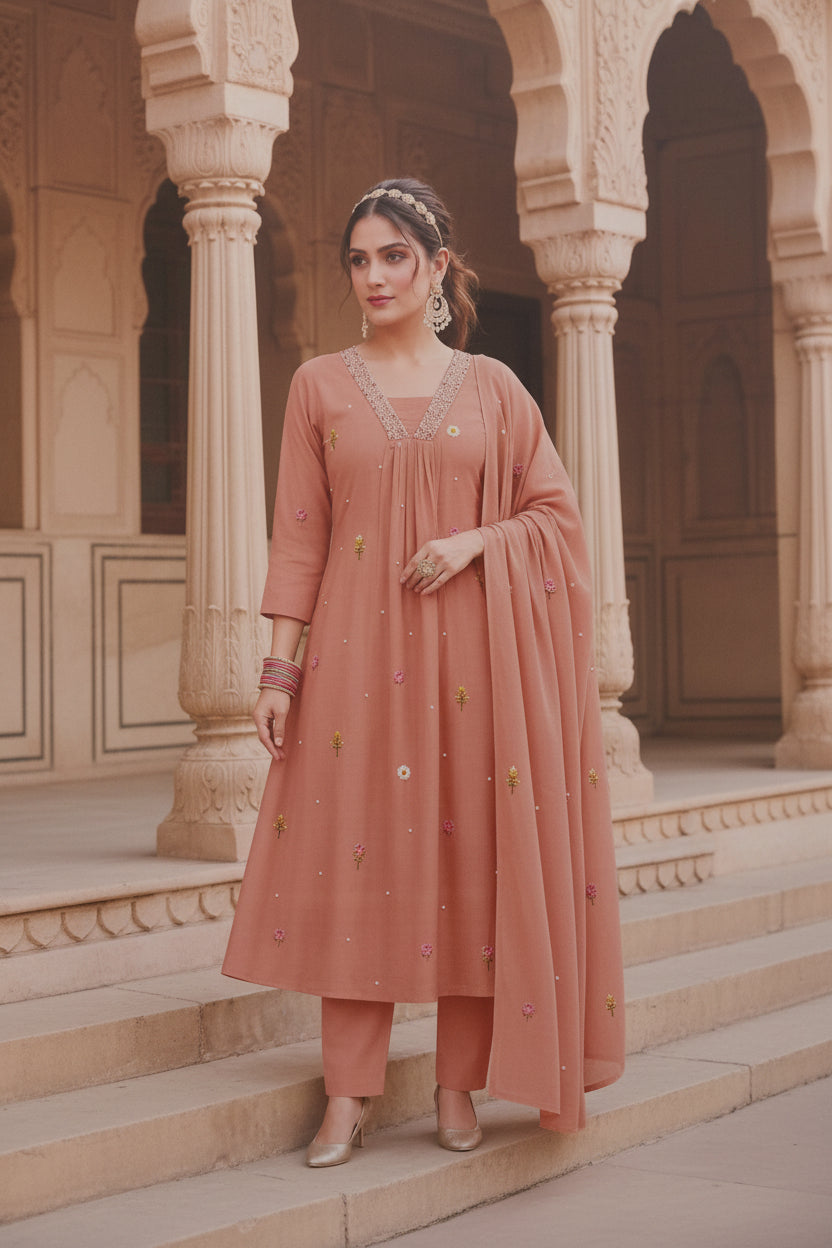 KAH18 - Mul chanderi A-line 3 Piece set