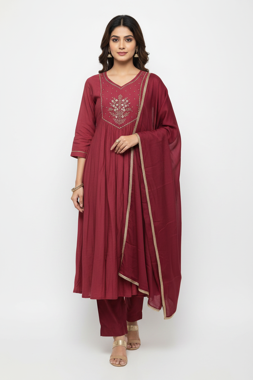 KIK04 Mul Chanderi umbrella 3 piece Set