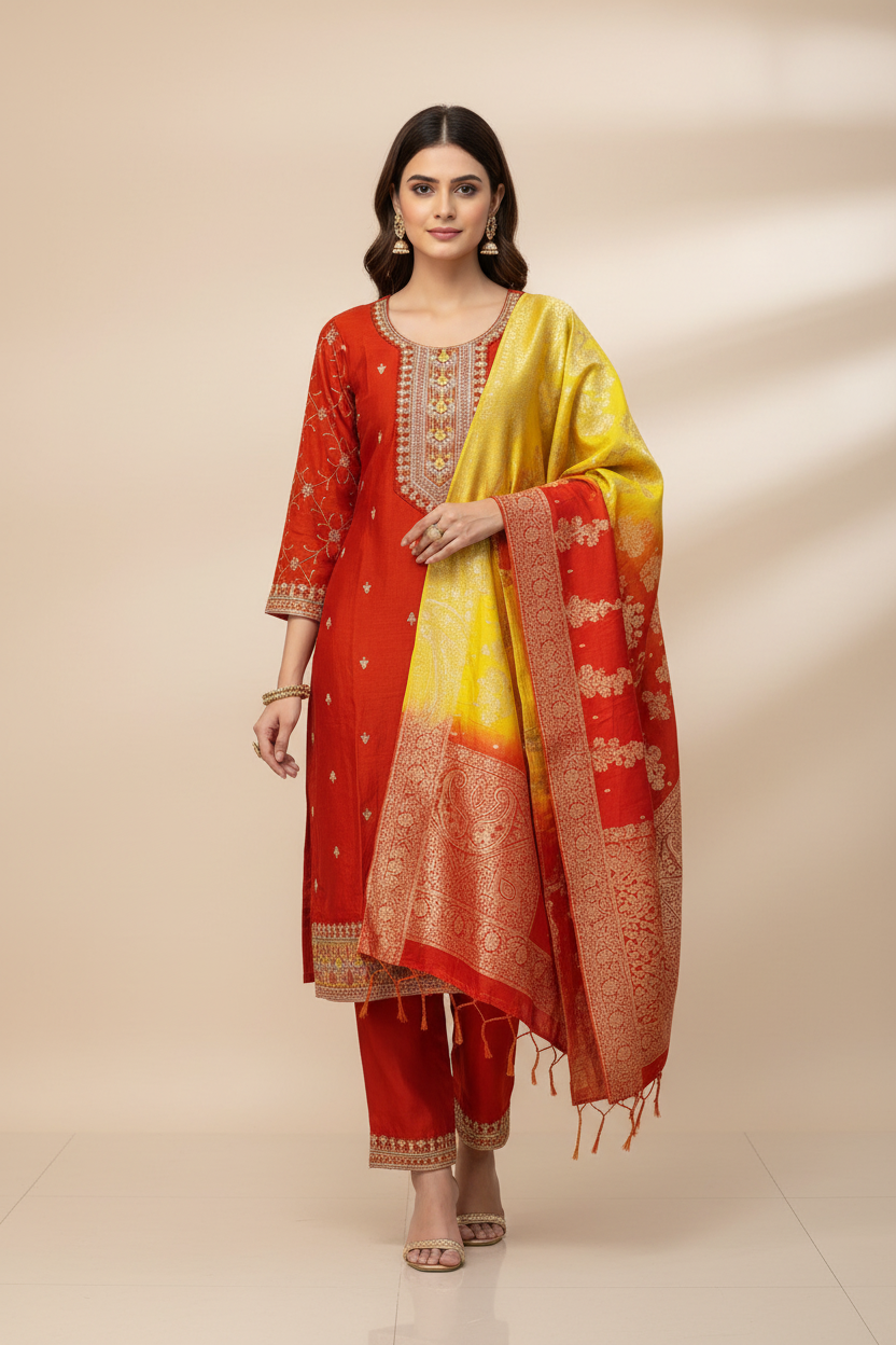 KZC02 - Vichitra silk 3 Piece Set