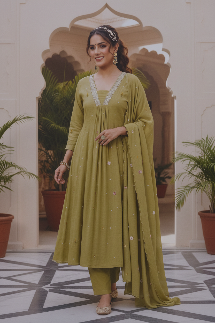 KAH18 - Mul chanderi A-line 3 Piece set
