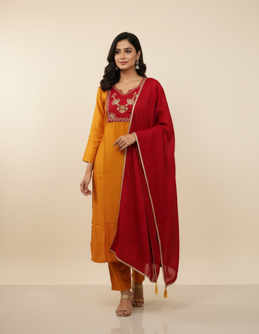 KVA32 - Vichitra silk 3 Piece Set
