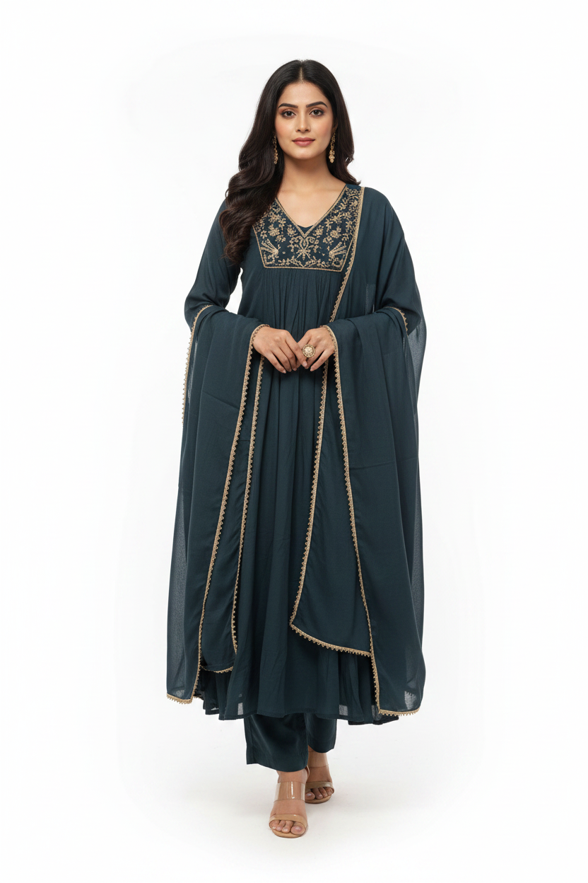 KIK10 Mul Chanderi Umbarella 3 Piece Set