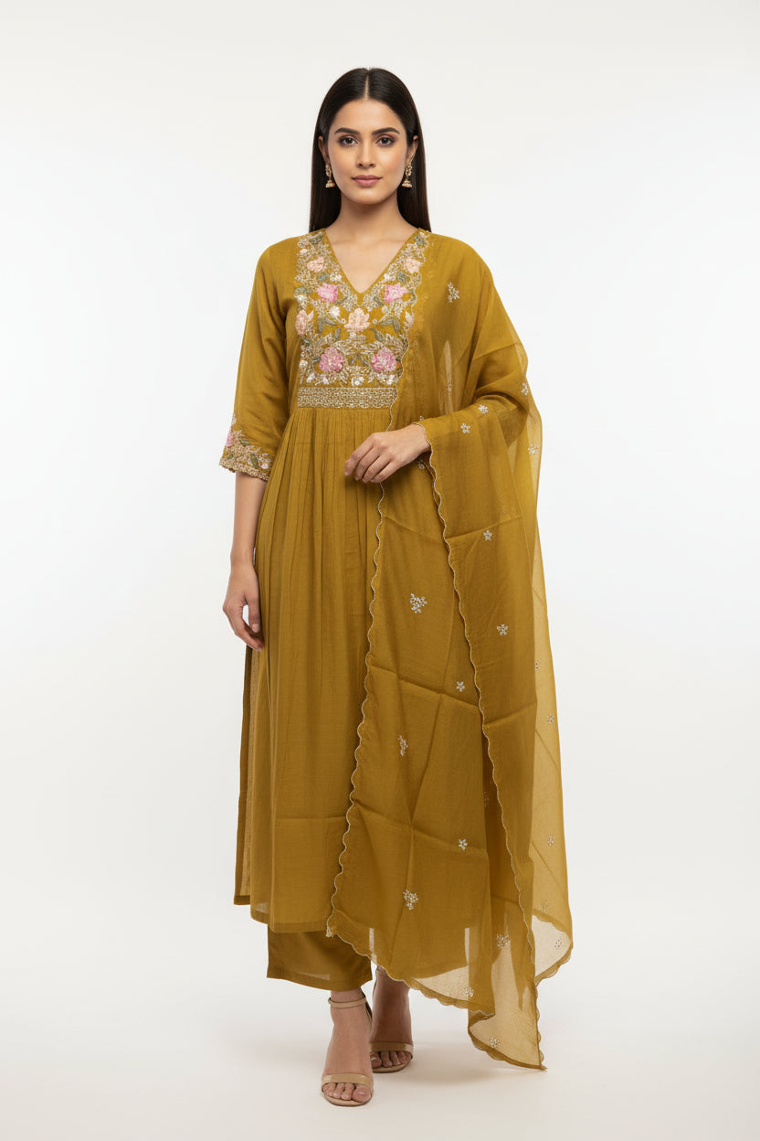 KVA70 Mul Chanderi 3 Piece Set