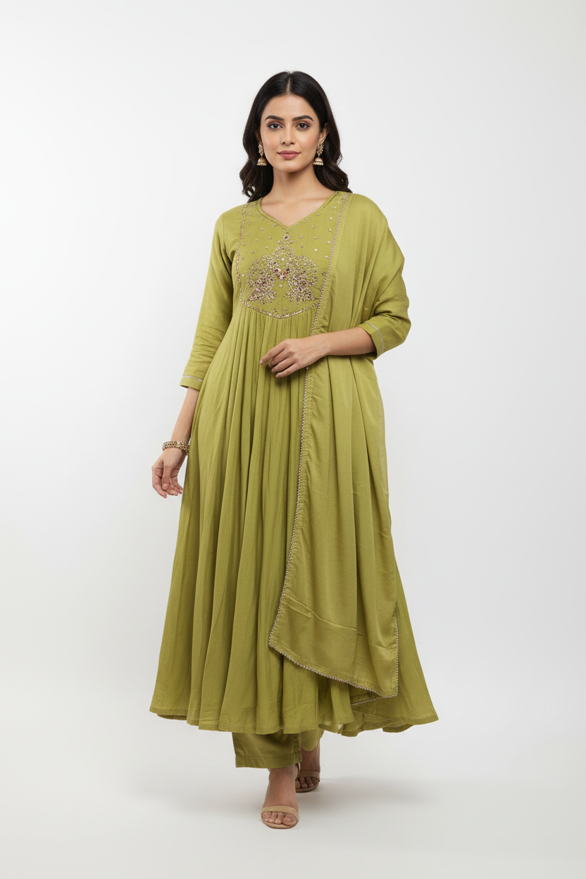 KIK11 Mul Chanderi umbrella 3 piece Set