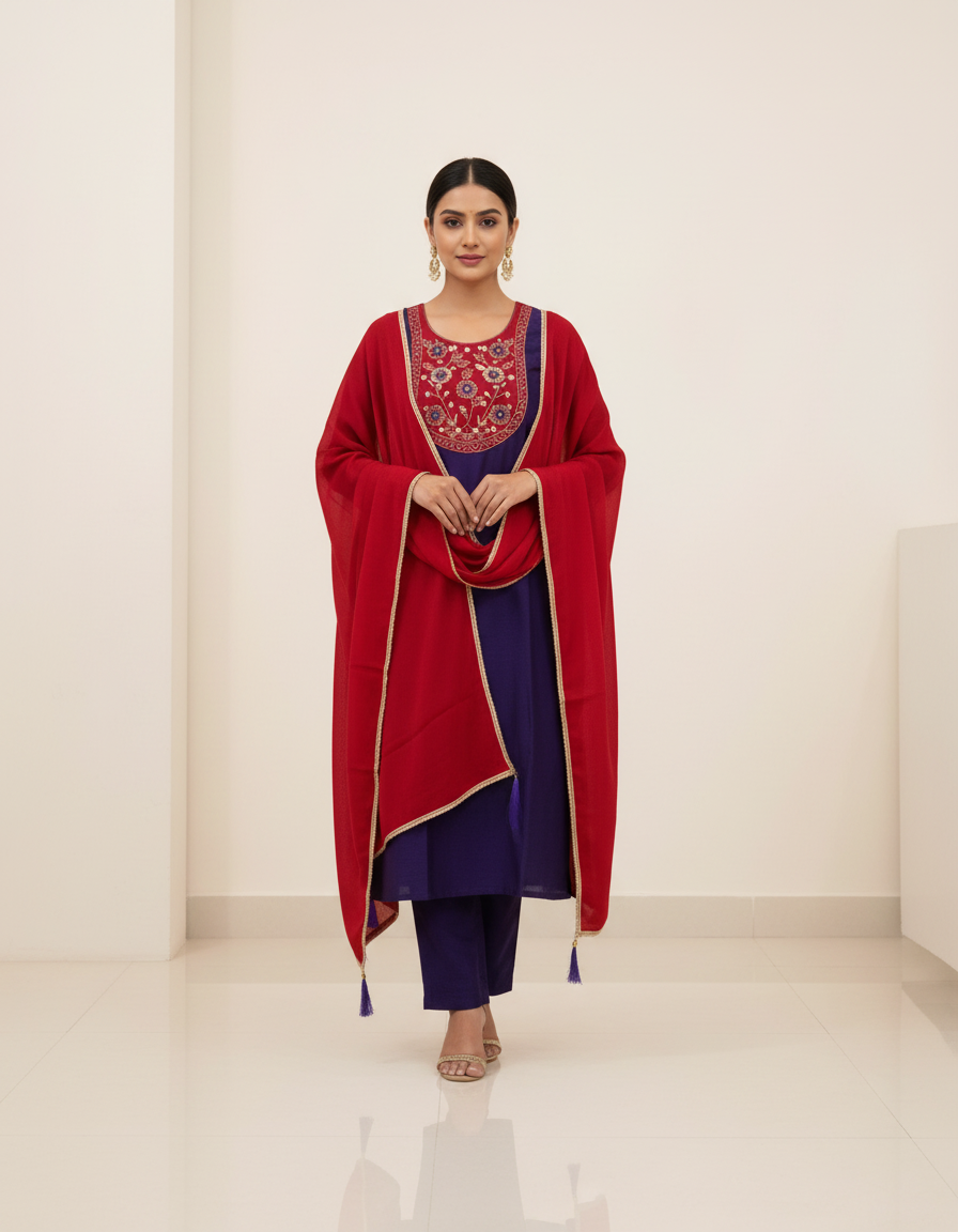 KVA32 - Vichitra silk 3 Piece Set