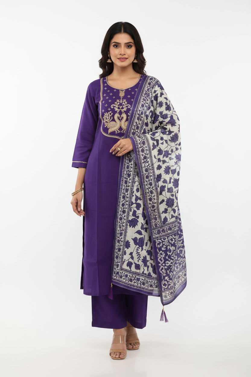 KIK03 mul chanderi 3 piece set