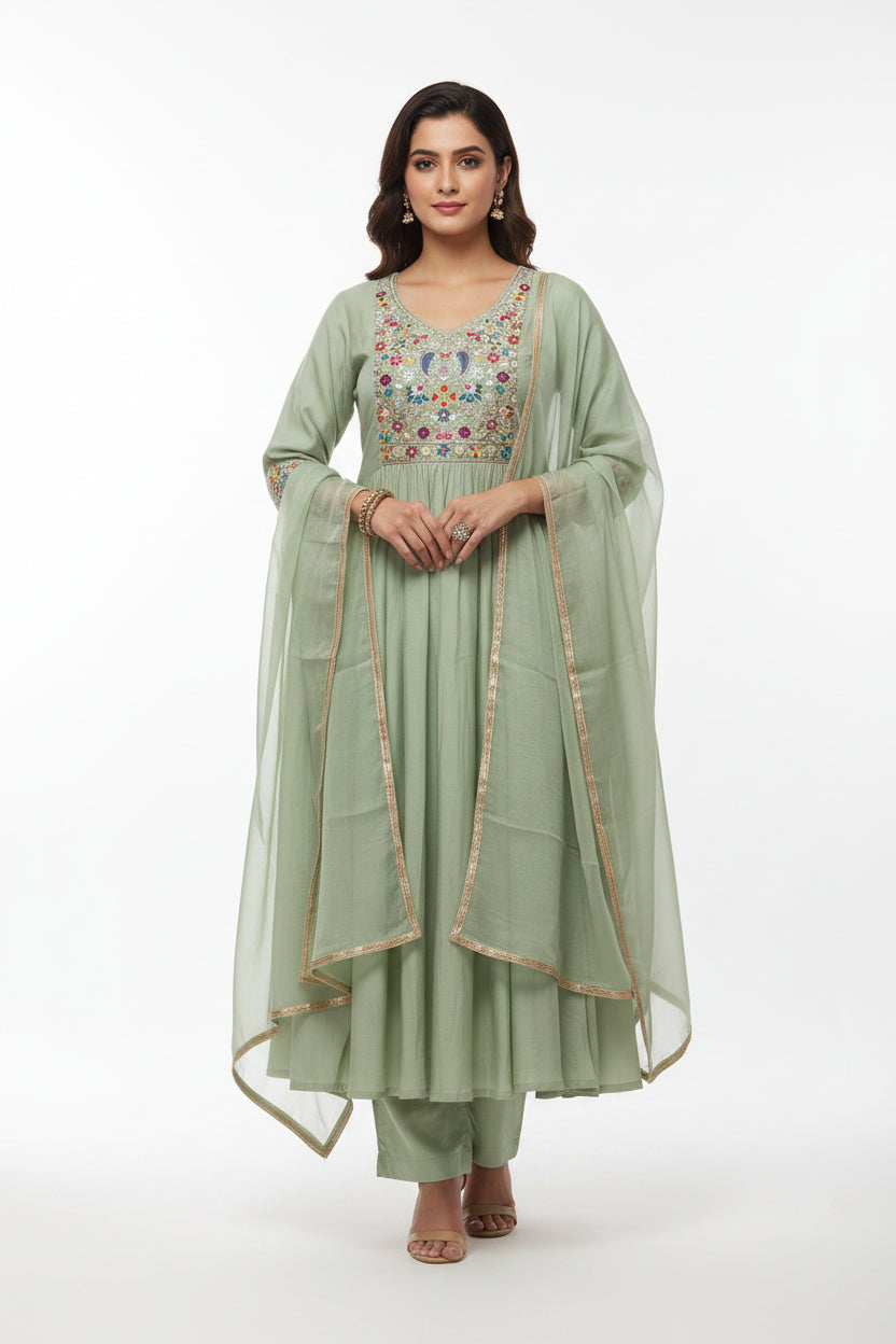 KZC03 Mul Chanderi 3 Piece Set