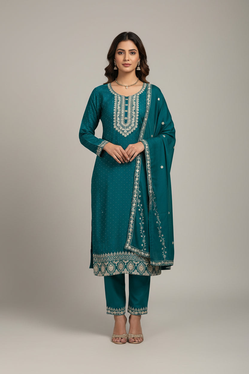 KZC04 Vichitra silk 3 Piece Set