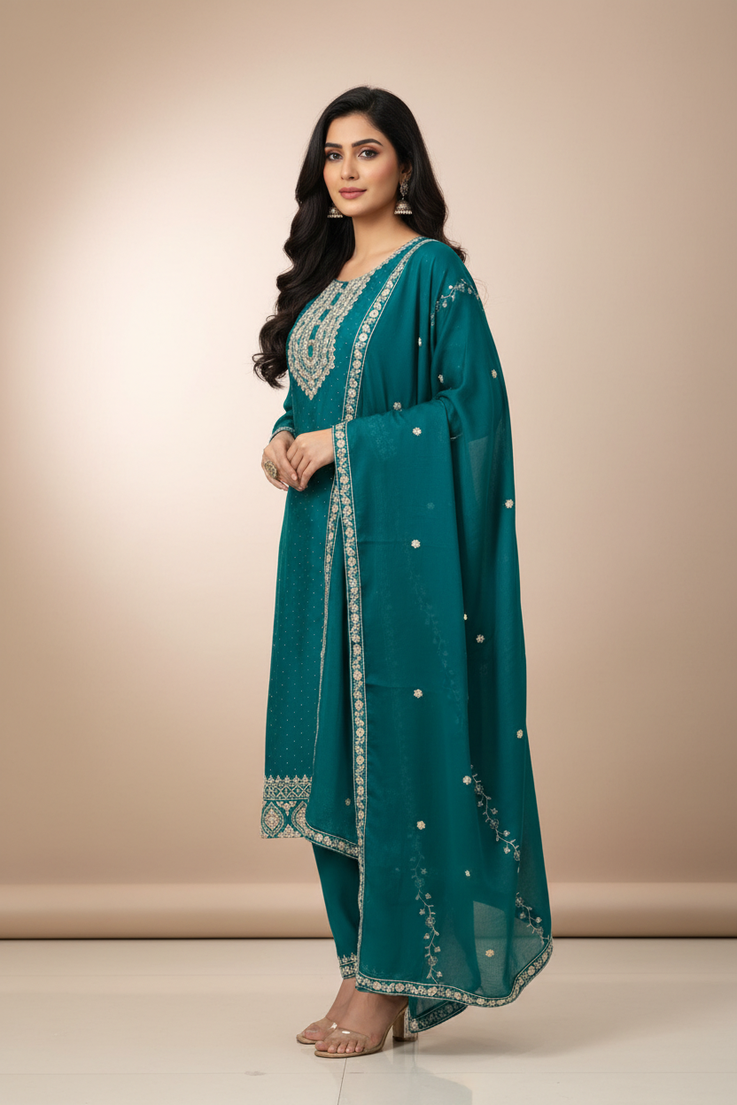 KZC04 Vichitra silk 3 Piece Set