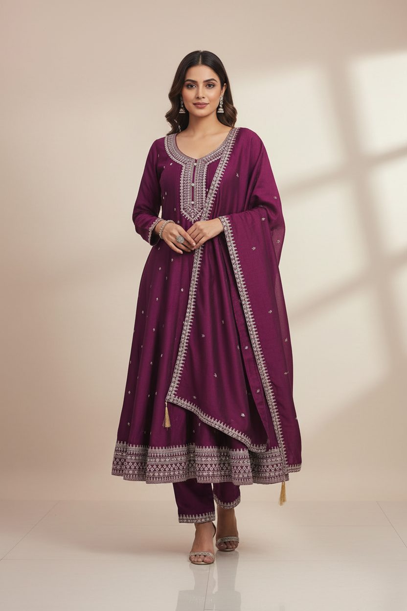 KVA44 - Vichitra silk 3 Piece Set